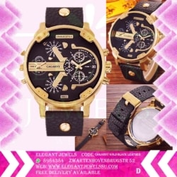 Men Watch Cagarny Leather Gold